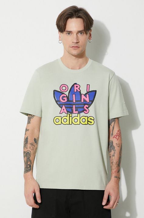 adidas Originals t-shirt bawełniany męski kolor zielony z nadrukiem IS0231