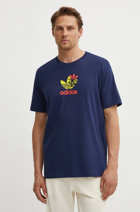 Хлопковая футболка adidas Originals мужской цвет синий с принтом