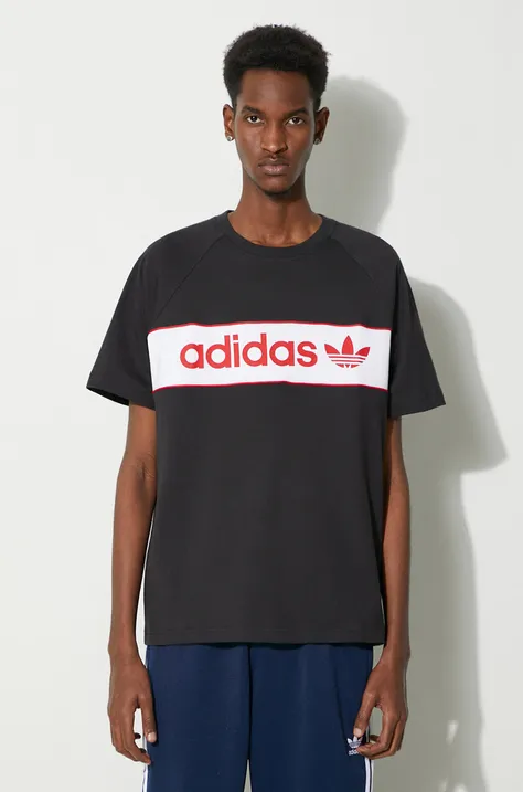 Хлопковая футболка adidas Originals мужской цвет чёрный с принтом