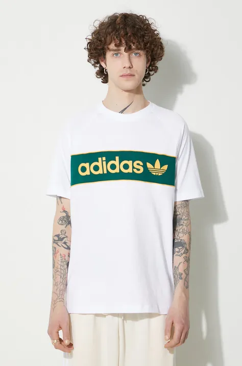 adidas Originals tricou din bumbac bărbați, culoarea alb, cu imprimeu IU0198