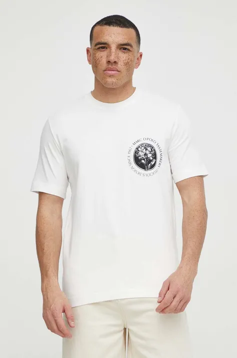 Marc O'Polo t-shirt bawełniany męski kolor beżowy z nadrukiem
