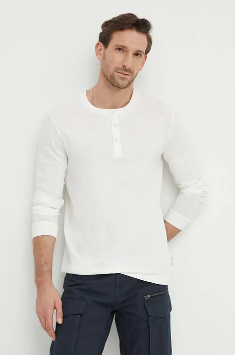 Bavlnené tričko s dlhým rukávom Marc O'Polo biela farba, jednofarebný