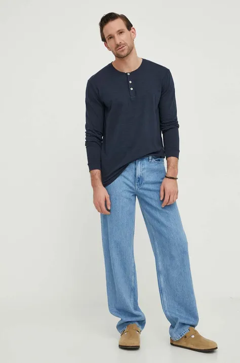 Βαμβακερή μπλούζα με μακριά μανίκια Marc O'Polo χρώμα: ναυτικό μπλε