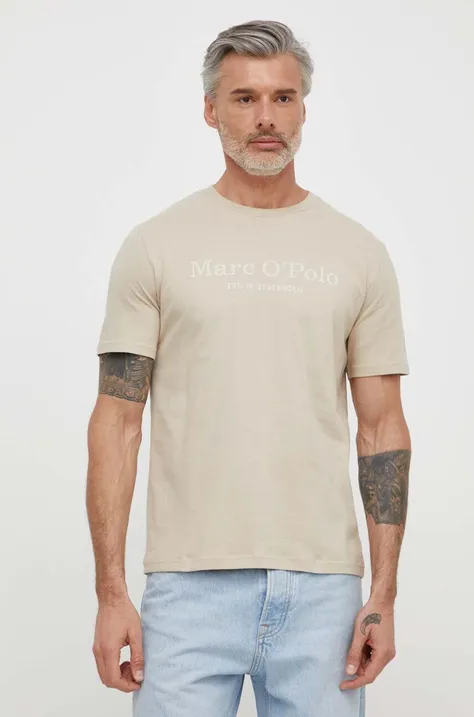Bombažna kratka majica Marc O'Polo moški, bež barva