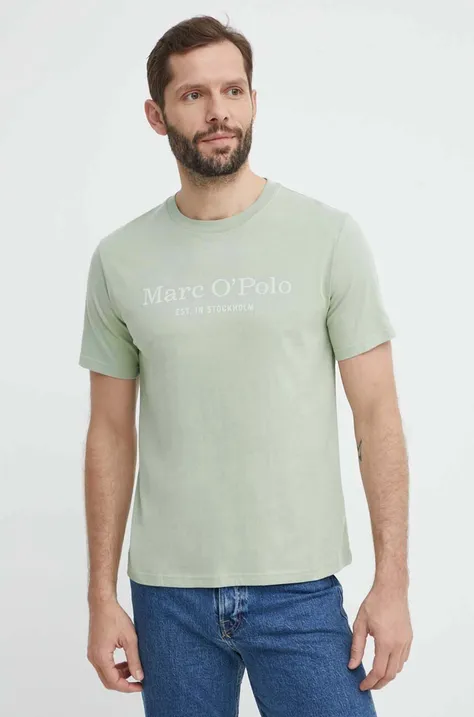 Bombažna kratka majica Marc O'Polo moški, zelena barva
