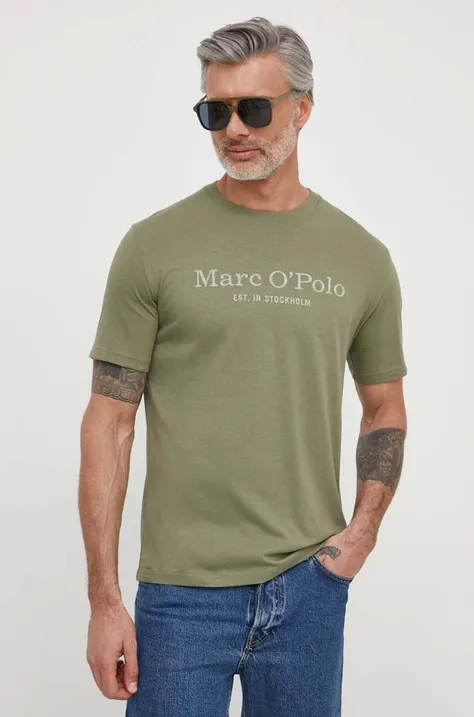 Bombažna kratka majica Marc O'Polo moški, zelena barva