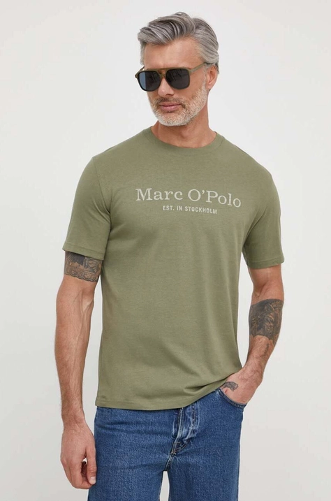 Marc O'Polo t-shirt bawełniany męski kolor zielony z nadrukiem