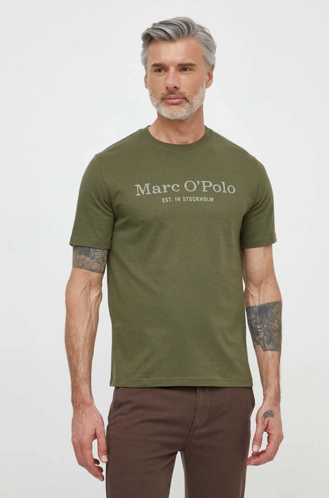 Marc O'Polo t-shirt bawełniany męski kolor zielony z nadrukiem