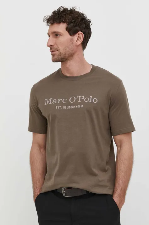 Бавовняна футболка Marc O'Polo чоловічий колір коричневий з принтом