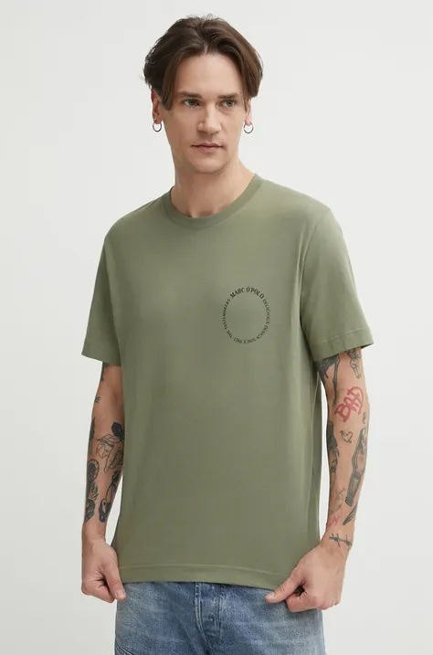 Bombažna kratka majica Marc O'Polo moška, zelena barva, 423201251066