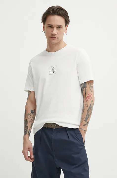 Bavlnené tričko Marc O'Polo pánske, biela farba, s potlačou, 423201251070