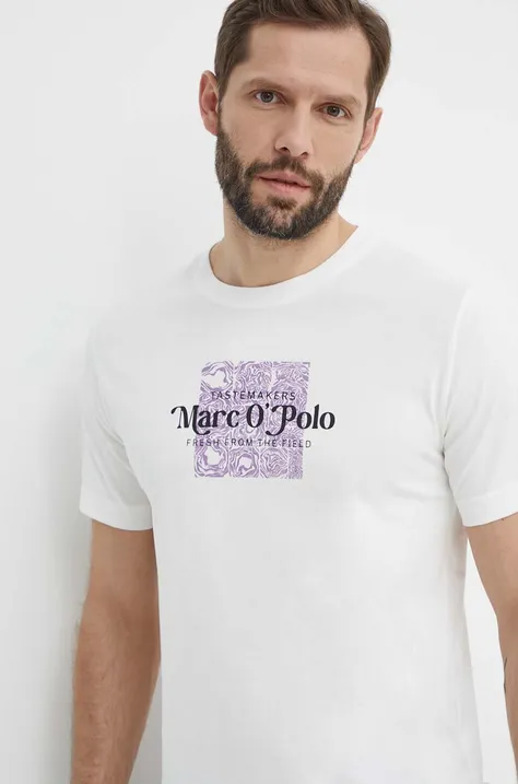 Bavlnené tričko Marc O'Polo pánske, biela farba, s potlačou, 423201251076