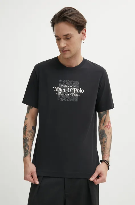 Marc O'Polo tricou din bumbac barbati, culoarea negru, cu imprimeu, 423201251076