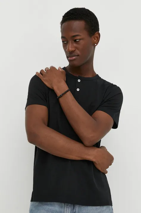 Bombažna kratka majica Marc O'Polo moški, črna barva