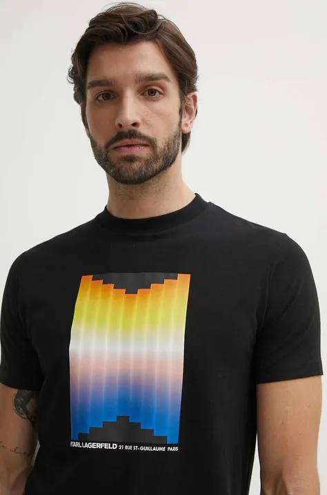 Karl Lagerfeld t-shirt męski kolor czarny z nadrukiem 542221.755036