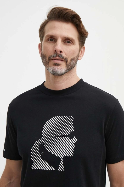 Karl Lagerfeld t-shirt bawełniany męski kolor czarny z nadrukiem 542224.755052