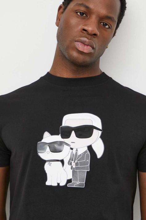 Karl Lagerfeld t-shirt bawełniany męski kolor czarny z nadrukiem