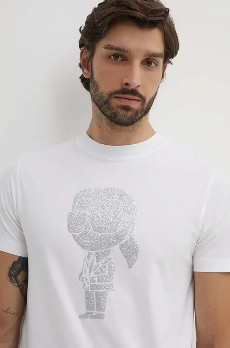 Karl Lagerfeld t-shirt bawełniany męski kolor biały z nadrukiem 542241.755425