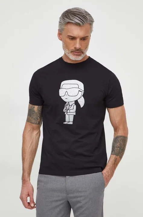 Pamučna majica Karl Lagerfeld za muškarce, boja: crna, s tiskom, 542241.755425