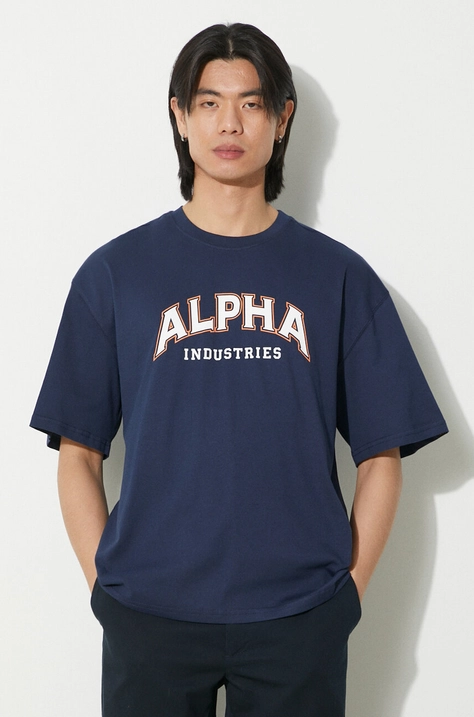 Alpha Industries t-shirt bawełniany College męski kolor granatowy z nadrukiem 146501