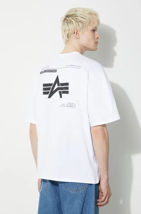 Bavlnené tričko Alpha Industries Logo BP pánske, biela farba, jednofarebný, 146507