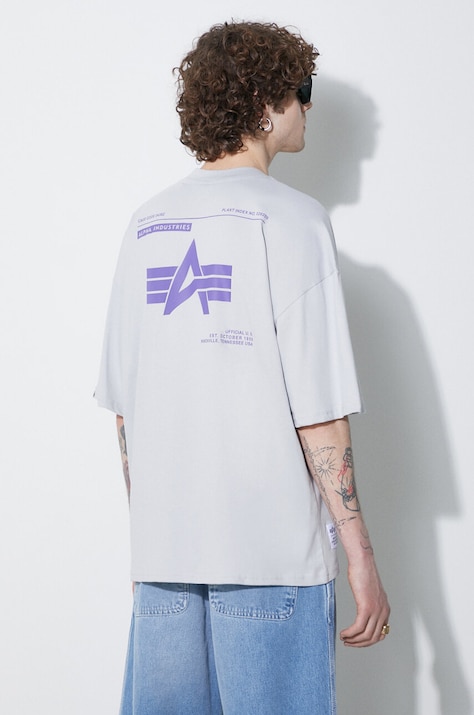 Хлопковая футболка Alpha Industries Logo BP мужская цвет серый однотонная 146507