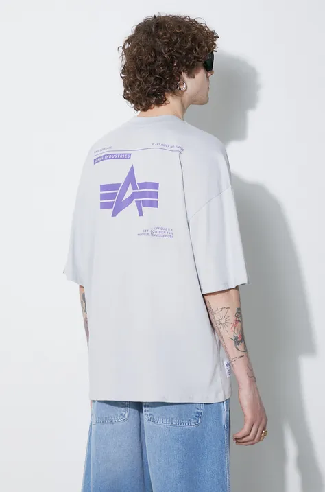 Alpha Industries t-shirt in cotone Logo BP uomo colore grigio 146507