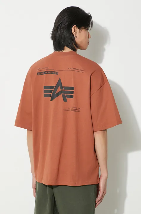 Хлопковая футболка Alpha Industries Logo BP мужская цвет коричневый однотонная 146507