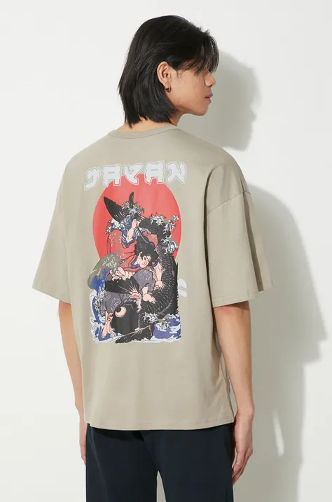 Bavlnené tričko Alpha Industries Japan Wave Warrior pánske, béžová farba, s potlačou, 146513
