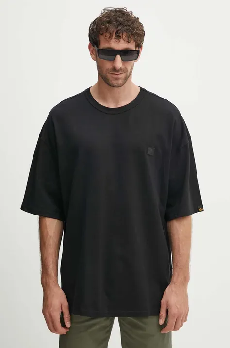 Bavlněné tričko Alpha Industries Essentials RL černá barva, s aplikací, 146504