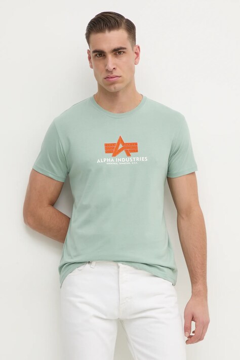 Бавовняна футболка Alpha Industries Basic Rubber чоловіча колір зелений з аплікацією 100501RB