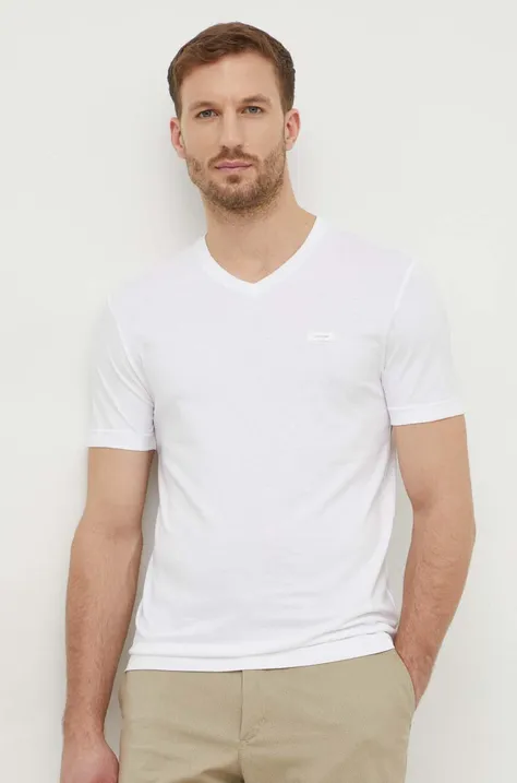 Pamučna majica Calvin Klein za muškarce, boja: bijela, bez uzorka