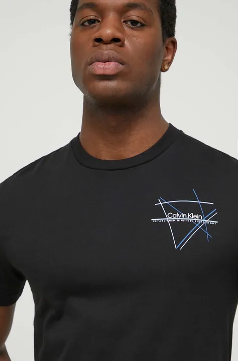 Calvin Klein pamut póló fekete, férfi, nyomott mintás