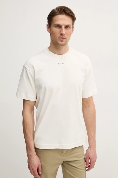 Calvin Klein tricou din bumbac barbati, culoarea bej, neted, K10K112487