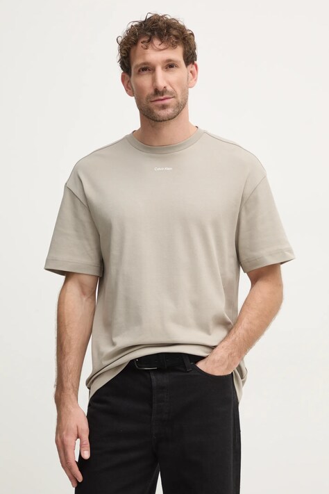 Calvin Klein tricou din bumbac barbati, culoarea bej, neted, K10K112487