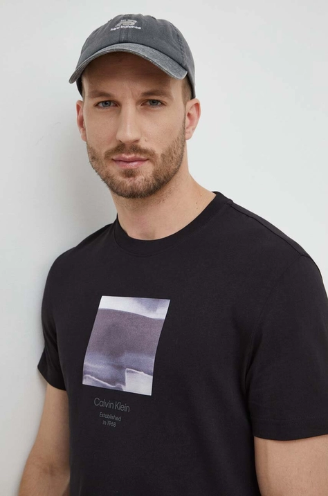 Calvin Klein t-shirt bawełniany męski kolor czarny z nadrukiem