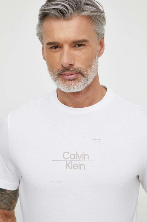 Calvin Klein pamut póló fehér, férfi, nyomott mintás