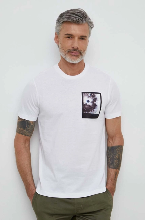 Calvin Klein t-shirt bawełniany męski kolor biały z nadrukiem K10K112492