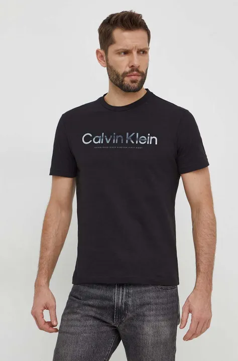 Хлопковая футболка Calvin Klein мужской цвет чёрный с принтом