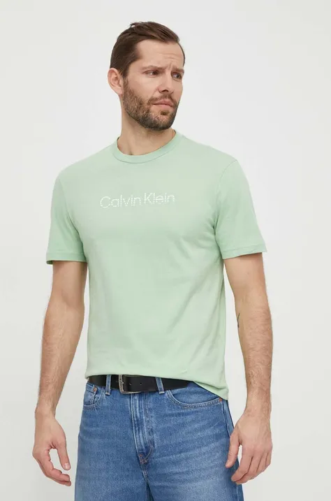 Bombažna kratka majica Calvin Klein moški, zelena barva