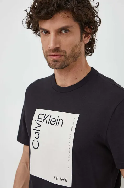 Pamučna majica Calvin Klein za muškarce, boja: crna, s tiskom
