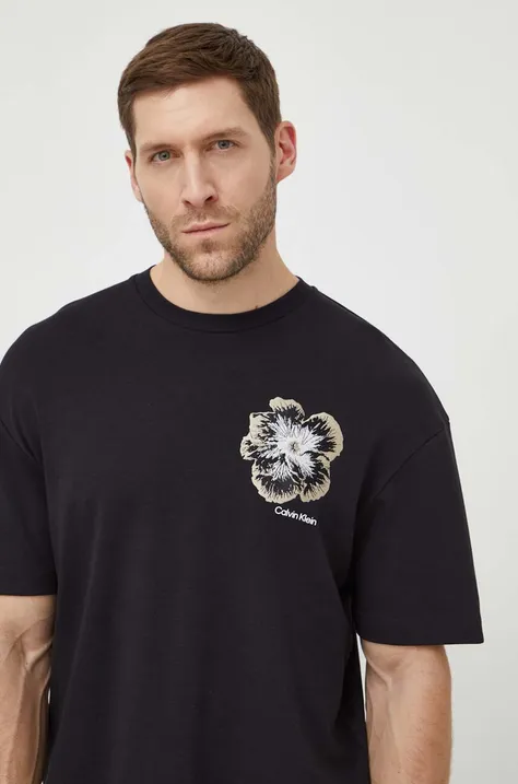Pamučna majica Calvin Klein za muškarce, boja: crna, s aplikacijom