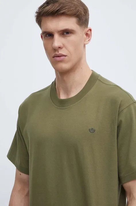Хлопковая футболка adidas Originals мужская цвет зелёный однотонная IP2771