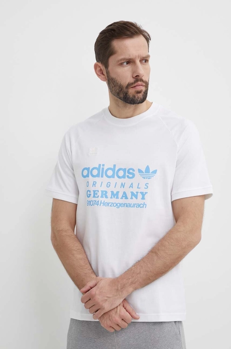 adidas Originals tricou din bumbac barbati, culoarea bej, cu imprimeu, IR9634