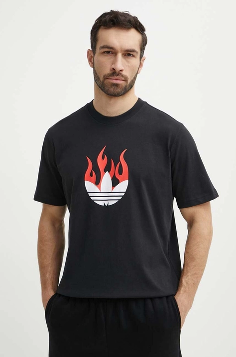 Хлопковая футболка adidas Originals Flames мужская цвет чёрный с принтом IS0178