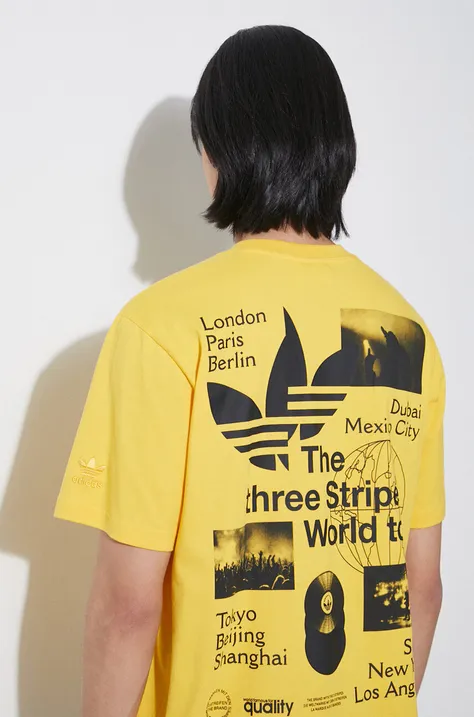 Bavlnené tričko adidas Originals pánske, žltá farba, s potlačou, IS0183