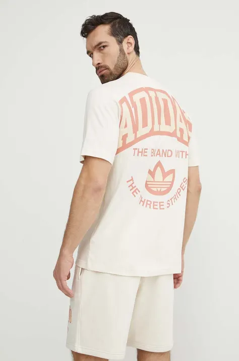 Bavlnené tričko adidas Originals pánske, béžová farba, vzorovaný, IS0186