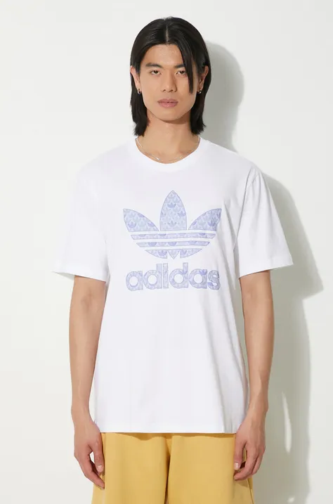 Хлопковая футболка adidas Originals мужская цвет белый с принтом IS0205