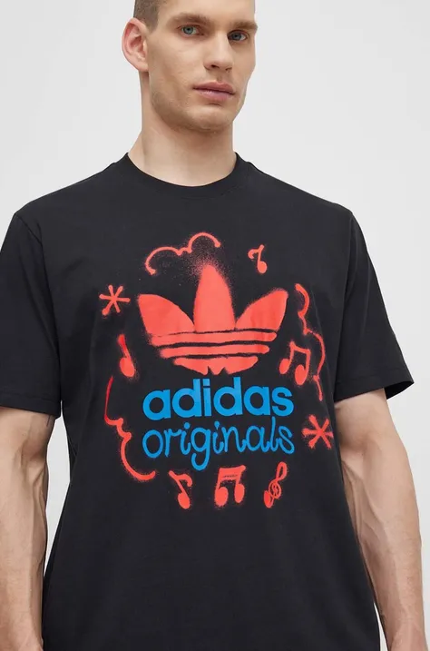 Хлопковая футболка adidas Originals мужская цвет чёрный с принтом IS0224