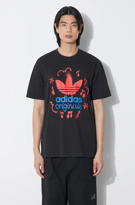 Bavlnené tričko adidas Originals pánske, čierna farba, s potlačou, IS0224